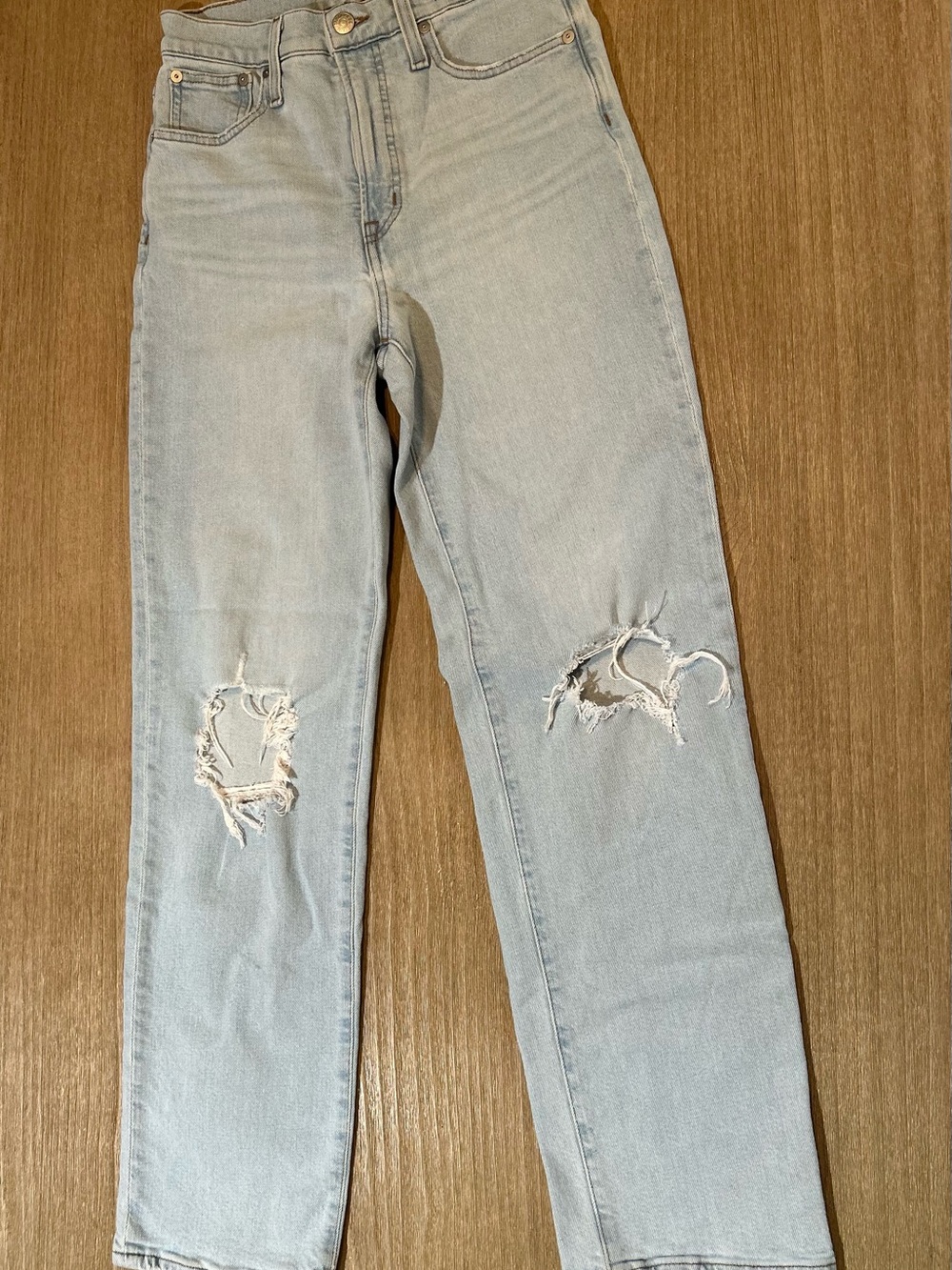 Madewell Perfect Vintage Straight Jeans 25 Light Wash Distressed Ripped High Ris